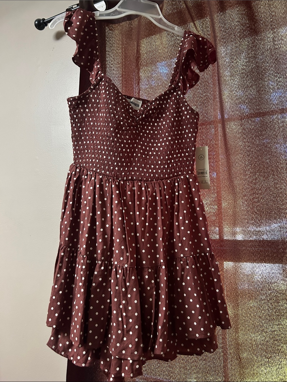 Women’s Polka Dot Ruffle Strap romper  - Brown